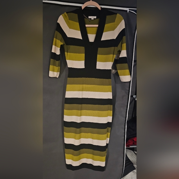 New York & Company Dresses & Skirts - Eva Mendes New York & Company Olive Black Cream Striped Dress